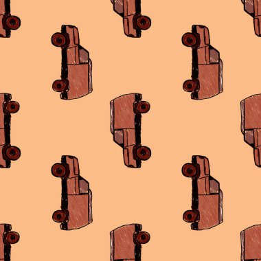 Cute SUV car seamless pattern. Kids hand drawn automobile background. Doodle boy transport wallpaper. Design for fabric, textile print, wrapping, cover. Vector illustration