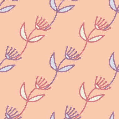 Hand drawn simple cute flower seamless pattern. Abstract floral wallpaper. Doodle plants endless background. Design for fabric, textile print, wrapping paper, cover. vector illustration