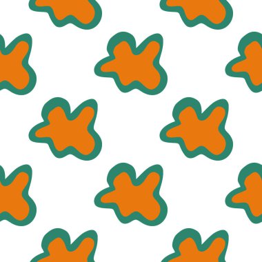 Abstract contemporary primitive figures seamless pattern. Fun doodle clouds background. Creative artistic shapes wallpaper. Primitive elements backdrop.