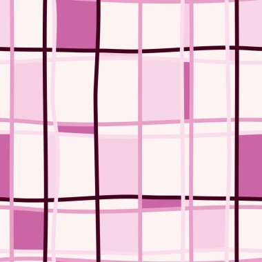 Pink crossed lines grid seamless pattern. Hand drawn plaid endless wallpaper. Checkered background. Design for fabric, textile print, wrapping, cover. Vector illustration