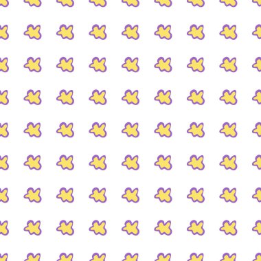 Abstract contemporary primitive figures seamless pattern. Fun doodle clouds background. Creative artistic shapes wallpaper. Primitive elements backdrop.