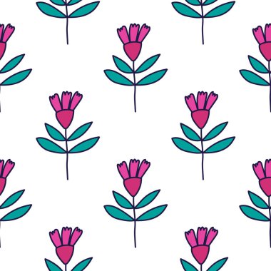 Flower seamless pattern in naive art style. Abstract simple floral wallpaper. Cute plants endless backdrop. Design for fabric, textile print, wrapping paper, cover. Doodle vector illustration