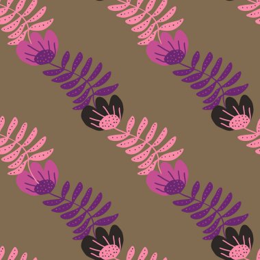 Stylized folk flower seamless pattern. Hand drawn elegant botanical background. Abstract doodle floral wallpaper. Scandinavian style. Design for fabric, textile, wrapping, cover. Vector illustration