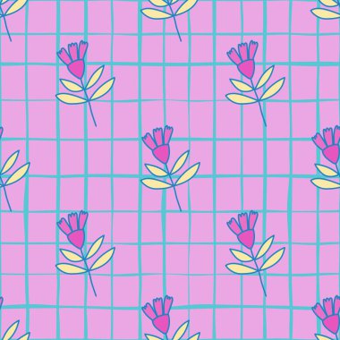 Flower seamless pattern in naive art style. Abstract simple floral wallpaper. Cute plants endless backdrop. Design for fabric, textile print, wrapping paper, cover. Doodle vector illustration