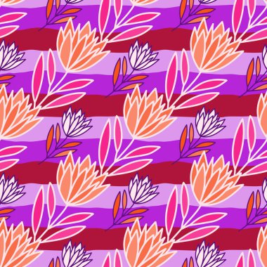 Beautiful flower seamless pattern. Simple outline floral wallpaper. Cute plants endless wallpaper. Design for fabric, textile print, wrapping, cover. Vector illustration