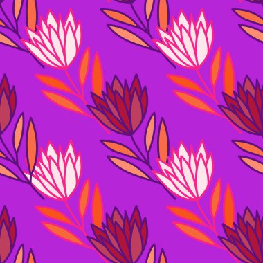 Beautiful flower seamless pattern. Simple outline floral wallpaper. Cute plants endless wallpaper. Design for fabric, textile print, wrapping, cover. Vector illustration