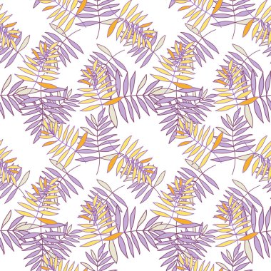 Abstract outline tropical palm leaves seamless pattern. Jungle leaf wallpaper. Botanical floral background. Exotic plant backdrop. Design for fabric, textile, wrapping, cover. Vector illustration