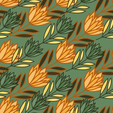 Beautiful flower seamless pattern. Simple outline floral wallpaper. Cute plants endless wallpaper. Design for fabric, textile print, wrapping, cover. Vector illustration