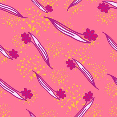 Hand drawn flower seamless pattern. Simple floral wallpaper. Botanical background. Vintage plants endless backdrop. Design for fabric, textile print, wrapping paper, cover.