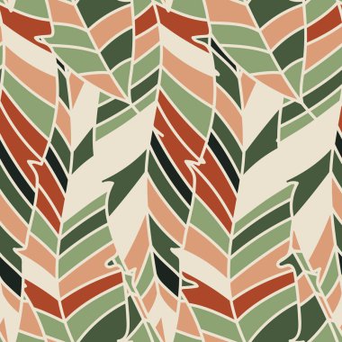 Linear tropical palm leaves seamless pattern. Exotic botanical texture. Jungle leaf seamless wallpaper. Floral background. Design for fabric, surface, textile print, wrapping, cover