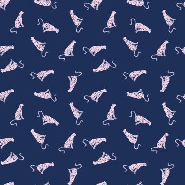 Doodle cheetah seamless pattern. Hand drawn cute leopard endless wallpaper. Wild animals background. Design for fabric, textile, wrapping, illustration