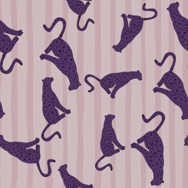 Doodle cheetah seamless pattern. Hand drawn cute leopard endless wallpaper. Wild animals background. Design for fabric, textile, wrapping, illustration