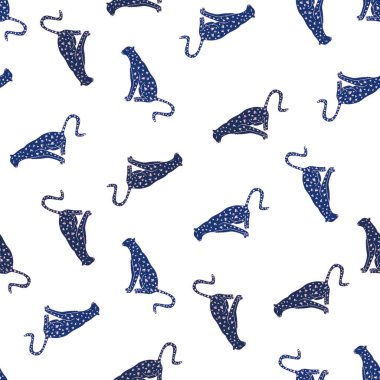 Doodle cheetah seamless pattern. Hand drawn cute leopard endless wallpaper. Wild animals background. Design for fabric, textile, wrapping, illustration