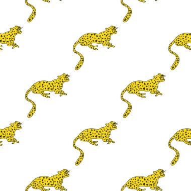 Dekoratif, pürüzsüz desenli, güzel bir leopar. El yapımı çita sınırsız duvar kağıdı. Vahşi hayvanların arka planı. Kumaş, tekstil, ambalaj, illüstrasyon için tasarım