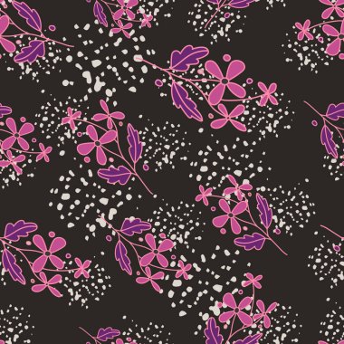 El yapımı, dikişsiz çiçek deseni. Zarif botanik duvar kağıdı. Soyut karalama çiçek arkaplanı. Kumaş tasarımı, tekstil baskısı, ambalaj, kapak için harika. Vektör illüstrasyonu.