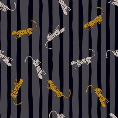 Karalama çitası kusursuz desen. El çizimi şirin leopar sonsuz duvar kağıdı. Vahşi hayvanların arka planı. Kumaş tasarımı, tekstil baskısı, ambalaj, kapak için harika. Vektör illüstrasyonu.