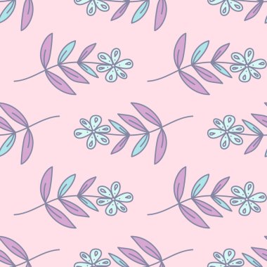 Elle çizilmiş, dikişsiz çiçek deseni. Basit çiçek tarlası sonsuz duvar kağıdı. Kumaş, tekstil baskısı, ambalaj kağıdı, kapak, yüzey için tasarım