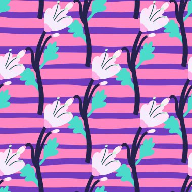 Klasik botanik çiçeğinin dikişsiz şekli. Saf sanat. Garip çiçek desenli duvar kağıdı. Yaratıcı bitkiler sonsuz arkaplan. Kumaş, tekstil baskısı, ambalaj kağıdı, kapak tasarımı. Vektör illüstrasyonu