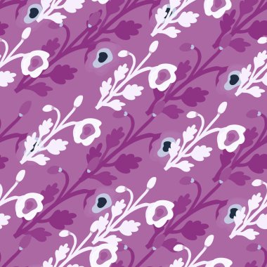 Soyut, tuhaf, dikişsiz bir çiçek deseni. Yaratıcı botanik çiçek süsü. Çağdaş bitkiler sonsuz duvar kağıtları. Kumaş, tekstil baskısı, ambalaj kağıdı ve kapak için basit tasarım. Vektör illüstrasyonu