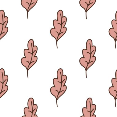 Basit, dikişsiz meşe deseni. Yeşillik arkaplan. Doğa duvar kağıdı. Kumaş tasarımı, tekstil baskısı, ambalaj, kapak için. Doodle vektör illüstrasyonu.