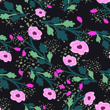 Soyut, tuhaf, dikişsiz bir çiçek deseni. Yaratıcı botanik çiçek süsü. Çağdaş bitkiler sonsuz duvar kağıtları. Kumaş, tekstil baskısı, ambalaj kağıdı ve kapak için basit tasarım. Vektör illüstrasyonu