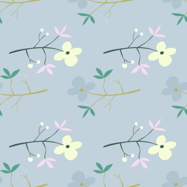 Romantik el çizimi, kusursuz çiçek deseni. Basit, soyut, çiçekli bir duvar kağıdı. Karalama bitkileri sonsuz arka plan. Kumaş, tekstil baskısı, ambalaj kağıdı, kapak tasarımı. Vektör illüstrasyonu