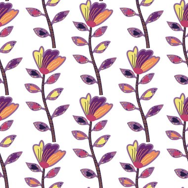 Dekoratif çağdaş çiçeklerin pürüzsüz deseni. Soyut çiçek duvar kâğıdı. Saf sanat. Garip botanik bitkileri sonsuz duvar kağıtları. Kumaş, tekstil baskısı, ambalaj, kapak için tasarım.