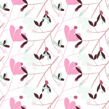 Sevimli çiçek desenli. Soyut, bitmeyen duvar kâğıdı. Yaratıcı botanik geçmişi. Kumaş tasarımı, tekstil baskısı, ambalaj, kapak için harika. Vektör illüstrasyonu