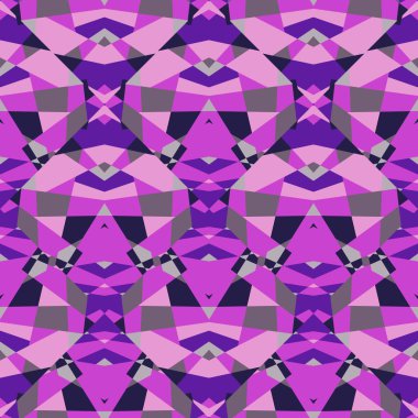 Kaleydoskop kusursuz desen. Dekoratif soyut mozaik süs. Kumaş, tekstil baskısı, ambalaj kağıdı ve kapak için geometrik tasarım. Vektör illüstrasyonu