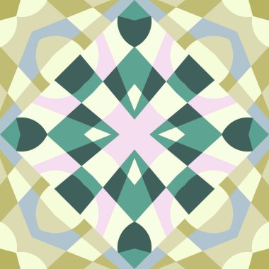 Vintage kaleydoskop dikişsiz desen. Dekoratif mozaik süsü. Kumaş, tekstil baskısı, ambalaj kağıdı ve kapak için geometrik tasarım. Vektör illüstrasyonu
