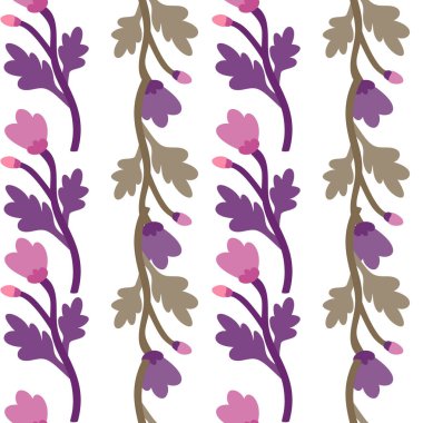 Dekorasyon, soyut, dikişsiz desen. Botanik çiçekli duvar kağıdı. Yaratıcı bitkiler sonsuz süsler. Kumaş, tekstil baskısı, ambalaj kağıdı ve kapak için basit tasarım. Vektör illüstrasyonu