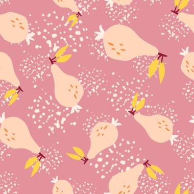 Elle çizilmiş armutsuz desen. Fruits botanik arka planı. Kumaş, tekstil baskısı, ambalaj kağıdı, çocuk tekstili ve yüzey için komik bir tasarım. Vektör illüstrasyonu