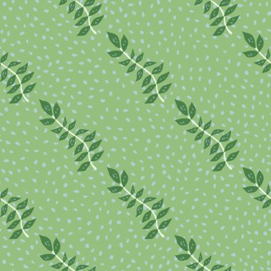 Yaprakları pürüzsüz olan el çizimi dallar. Basit organik arka plan. Dekoratif orman yaprağı sonsuz duvar kağıdı. Kumaş, tekstil baskısı, ambalaj, kapak tasarımı. Vektör illüstrasyonu.