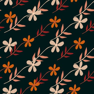 Çiçeklerin dikişsiz deseni. Güzel papatya izi. Çiçek süsü. Oldukça botanik bir zemin. Kumaş, tekstil baskısı, yüzey, ambalaj, örtü için tasarım. Vektör illüstrasyonu