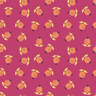 Nar meyveli kusursuz desen. Botanik meyve duvar kağıdı. Kumaş tasarımı için dekoratif zemin, tekstil baskısı, mutfak tekstili, ambalaj kağıdı, kapak. Doodle vektör illüstrasyonu