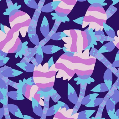 Contemporary flower seamless pattern. Creative botanical floral ornament. Strange plants endless wallpaper. Naive art. Simple design for fabric, textile print, wrapping, cover. Vector illustration