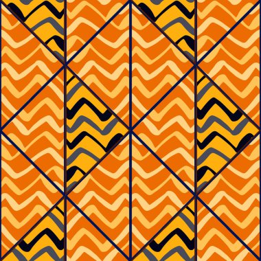 Hand drawn wave mosaic seamless pattern. Decorative zigzag tile endless wallpaper. Creative abstract ornament. Design for fabric, textile print, wrapping paper, cover. Vector illustration