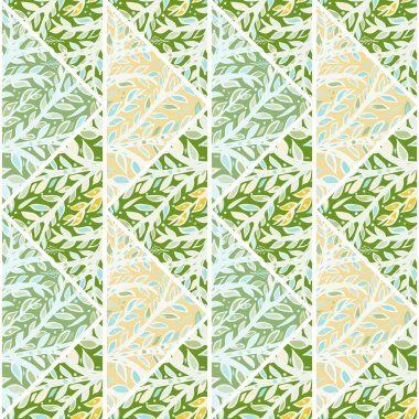 Leaves mosaic seamless pattern. Hand drawn branch tile. Botanical endless wallpaper. Decorative backdrop for fabric design, textile print, wrapping, cover. Vector illustration