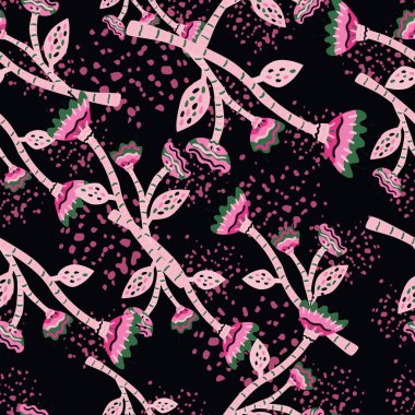 Abstract flower seamless pattern in naive art style. Beautiful floral wallpaper. Cute plants endless backdrop. Design for fabric, textile print, wrapping paper, cover. Vector illustration