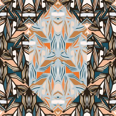 Kaleidoscope mosaic seamless pattern. Abstract geometric ethnic tile. Creative floral vintage ornament. Design for fabric, textile print, wrapping paper, cover. Vector illustration