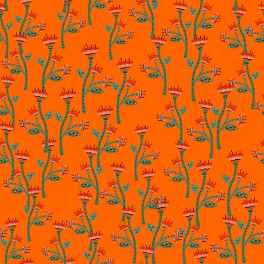 Abstract flower seamless pattern in naive art style. Beautiful floral wallpaper. Cute plants endless backdrop. Design for fabric, textile print, wrapping paper, cover. Vector illustration