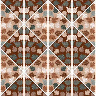 Vintage oak mosaic seamless pattern. Maple foliage endless wallpaper. Botanical backdrop tile. Designed for fabric design, textile print, wrapping, cover. Vector illustration