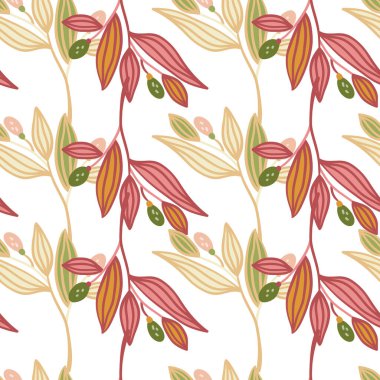 Barberry twigs seamless pattern. Wild berries floral wallpaper. Design for fabric, textile print, wrapping paper, cover. Vector illustration