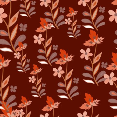 Abstract cute leaves and flower seamless pattern. Beautiful floral wallpaper. Cute plants endless backdrop. Design for fabric, textile print, wrapping paper, cover. Vector illustration