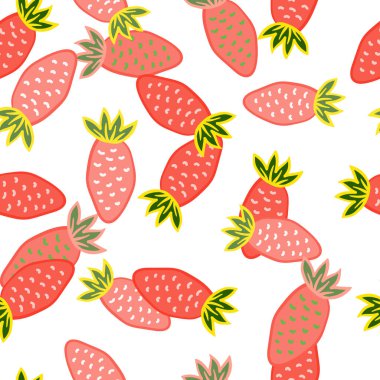 Hand drawn strawberries wallpaper.Doodle strawberry seamless pattern. Fruits backdrop. Design for fabric, textile print, wrapping paper, kitchen textiles, cover. Vector illustration
