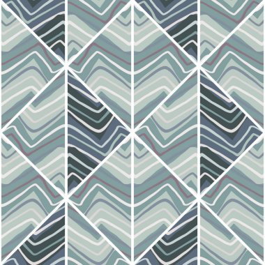 Hand drawn linear tile endless wallpaper. Abstract zigzag waves mosaic seamless pattern. Vintage line ornament. Design for fabric, textile print, wrapping paper, cover. Vector illustration