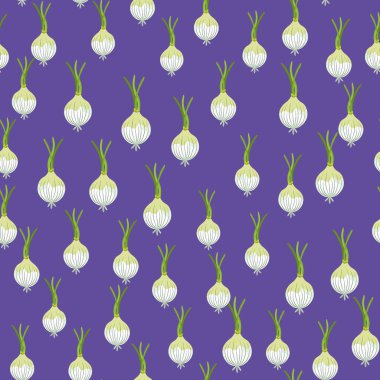 Hand drawn onion bulb seamless pattern. Onion in doodle style endless wallpaper. Vegetarian healthy food backdrop. Design for fabric, textile print, wrapping paper. Vector illustration