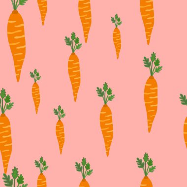 Hand drawn carrot seamless pattern. Doodle carrots wallpaper. Vegetarian healthy food backdrop. Design for fabric, textile print, wrapping paper. Vector illustration