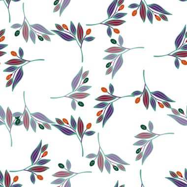 Barberry twigs seamless pattern. Wild berries floral wallpaper. Design for fabric, textile print, wrapping paper, cover. Vector illustration