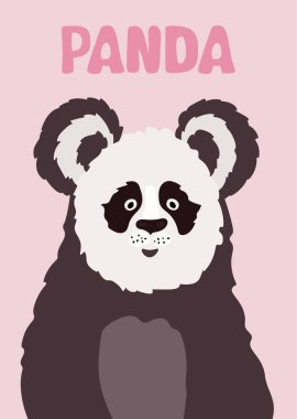 Cute portrait of panda. Funny kids animal print. Creative design for greeting card, invitation, poster. Vector illustration